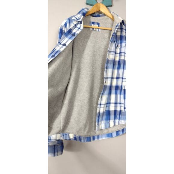 LL Bean Womens Flannel Fleece Lined Shirt Small Blue Plaid Jacket Shacket Button - Picture 11 of 11